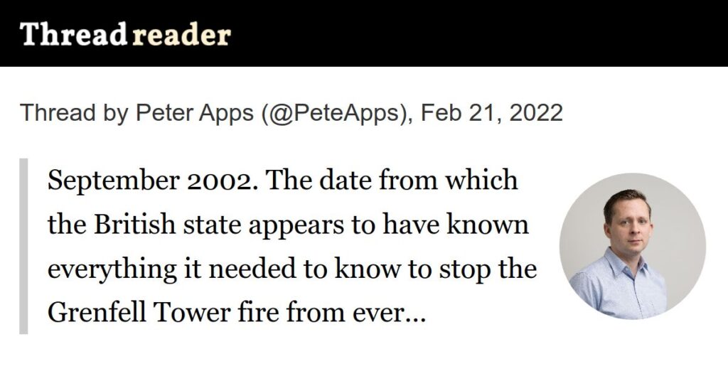News: British state appears to have known everything it needed to know to stop the Grenfell Tower fire from ever happening