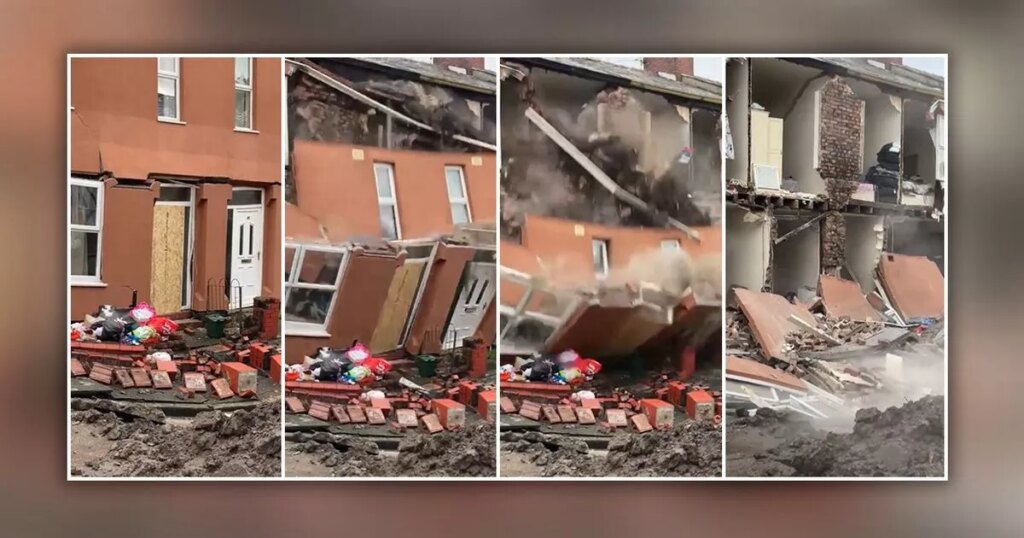 News: Dramatic footage captures moment house fronts crumble and collapse into Manchester street – hours after sinkhole ‘swallowed car’