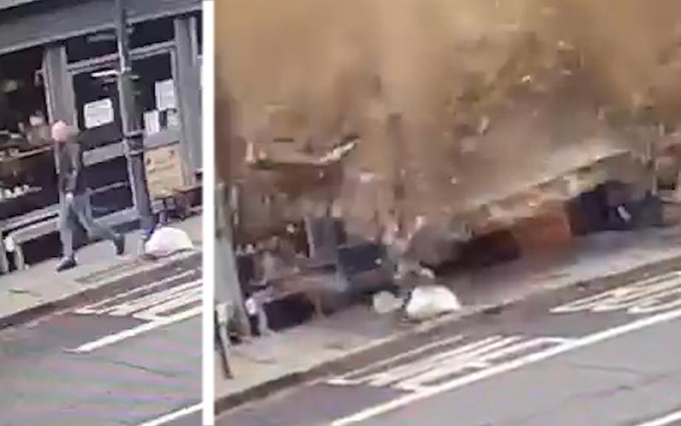 News: Pedestrian narrowly avoids collapsing building on London street